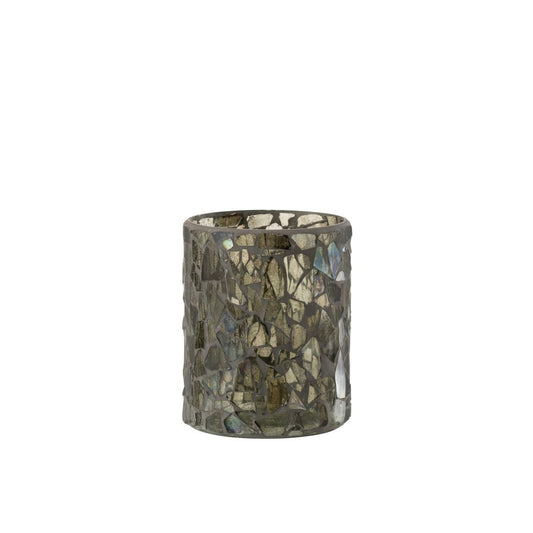 J-Line J-Line windlicht Mozaiek - glas - grijs/groen - medium