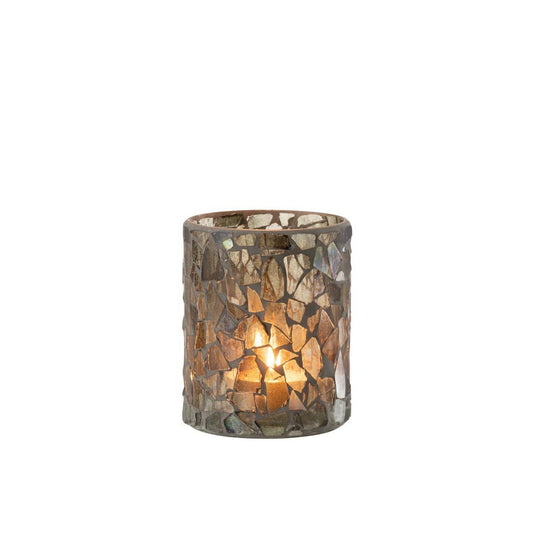 J-Line J-Line windlicht Mozaiek - glas - grijs/groen - medium