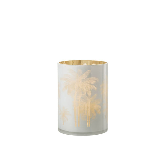 J-Line J-Line windlicht Palmbomen - glas - blauw/goud - extra large