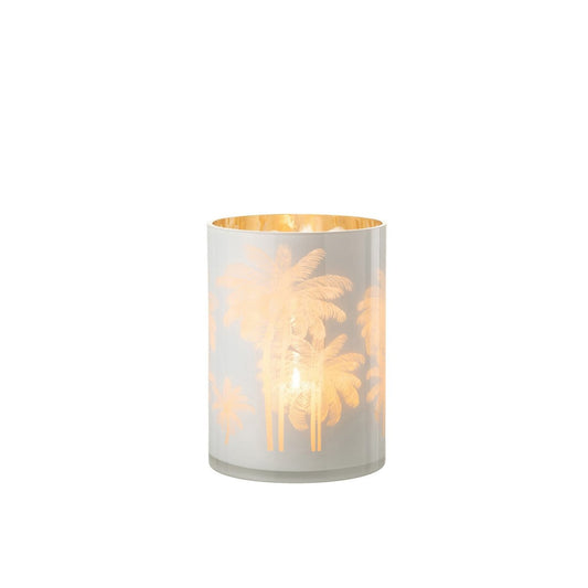 J-Line J-Line windlicht Palmbomen - glas - blauw/goud - extra large