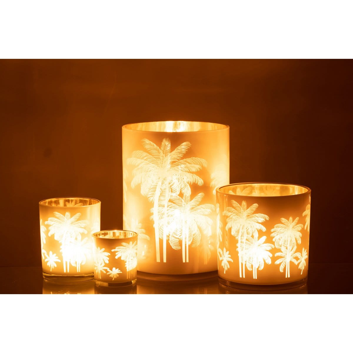 J-Line J-Line windlicht Palmbomen - glas - blauw/goud - extra large