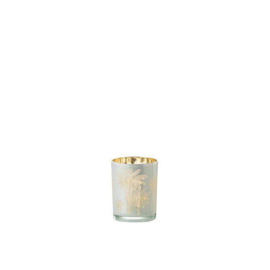 J-Line J-Line windlicht Palmbomen - glas - blauw/goud - medium - 2 stuks