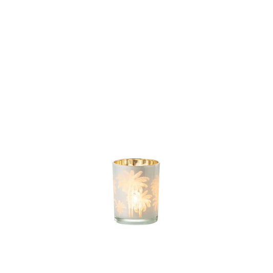 J-Line J-Line windlicht Palmbomen - glas - blauw/goud - medium - 2 stuks