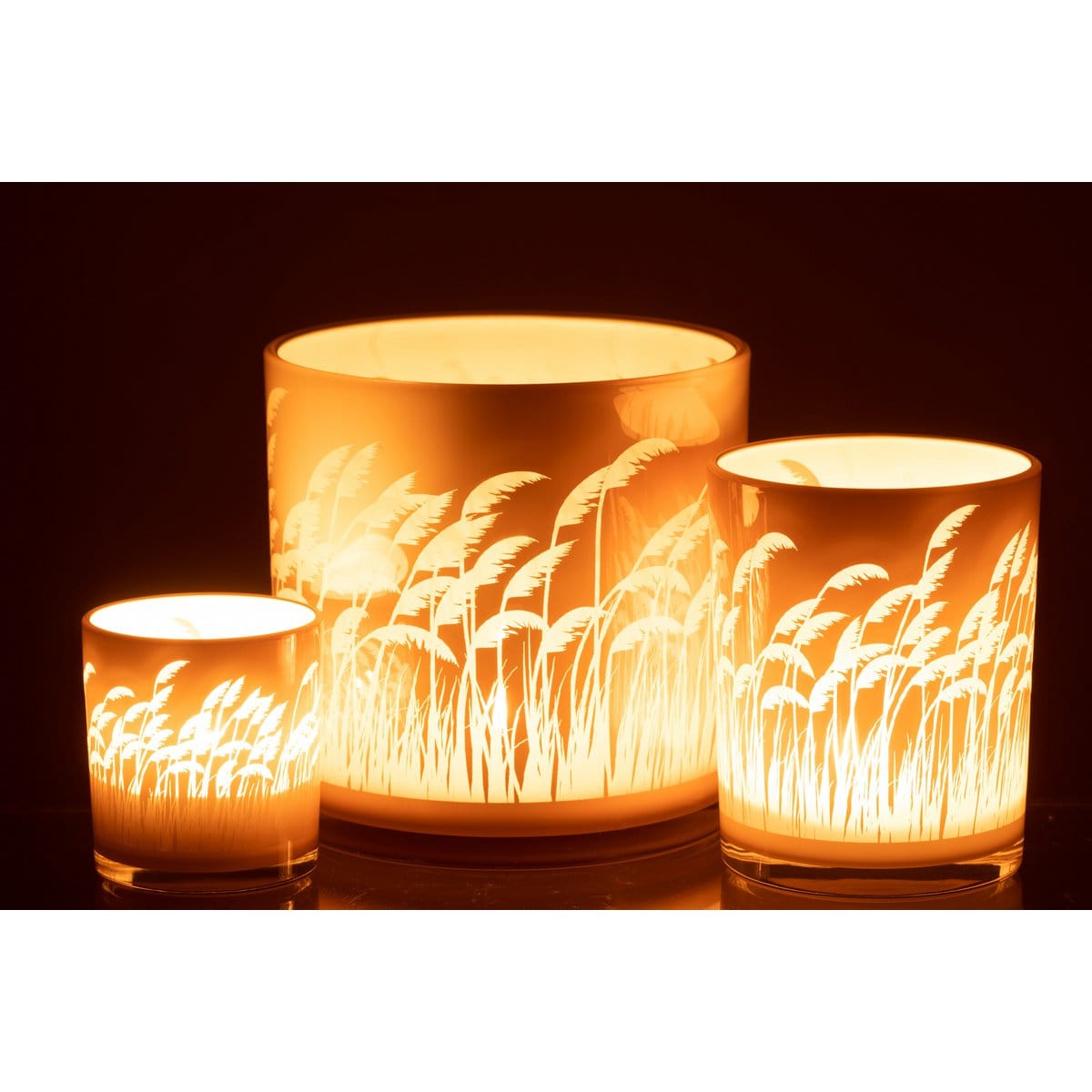 J-Line J-Line windlicht Pampas - glas - beige/wit - large