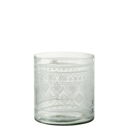 J-Line J-Line windlicht Patroon - glas - transparant/wit - large