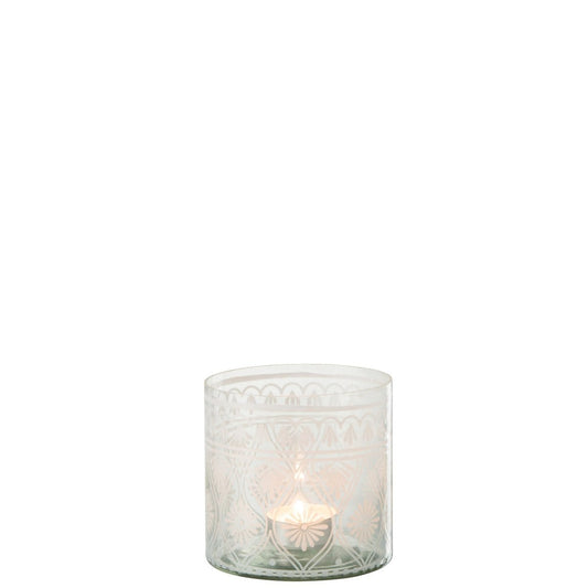 J-Line J-Line windlicht Patroon - glas - transparant/wit - small - 4 stuks