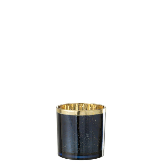 J-Line J-Line windlicht Rand - glas - blauw/goud - large
