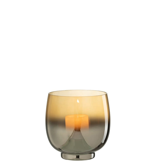 J-Line J-Line windlicht Rond - glas - geel/zilver - medium