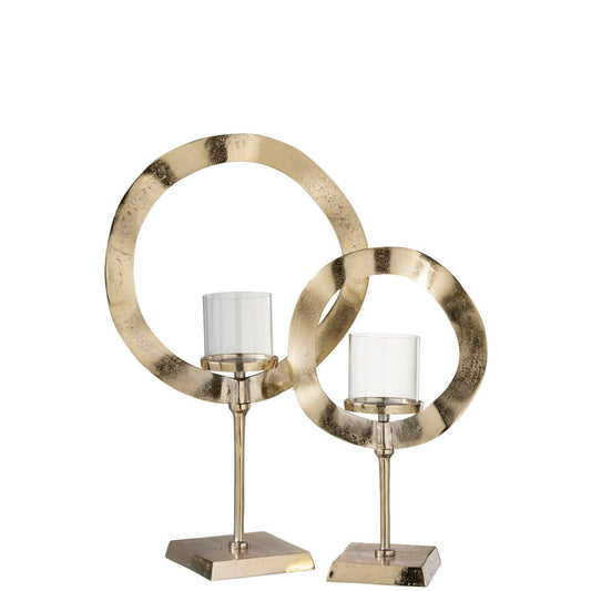 J-Line J-Line windlicht Rond Voet - aluminium - goud - large