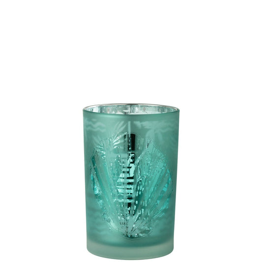 J-Line J-Line windlicht Schelpen - glas - blauw/zilver - large