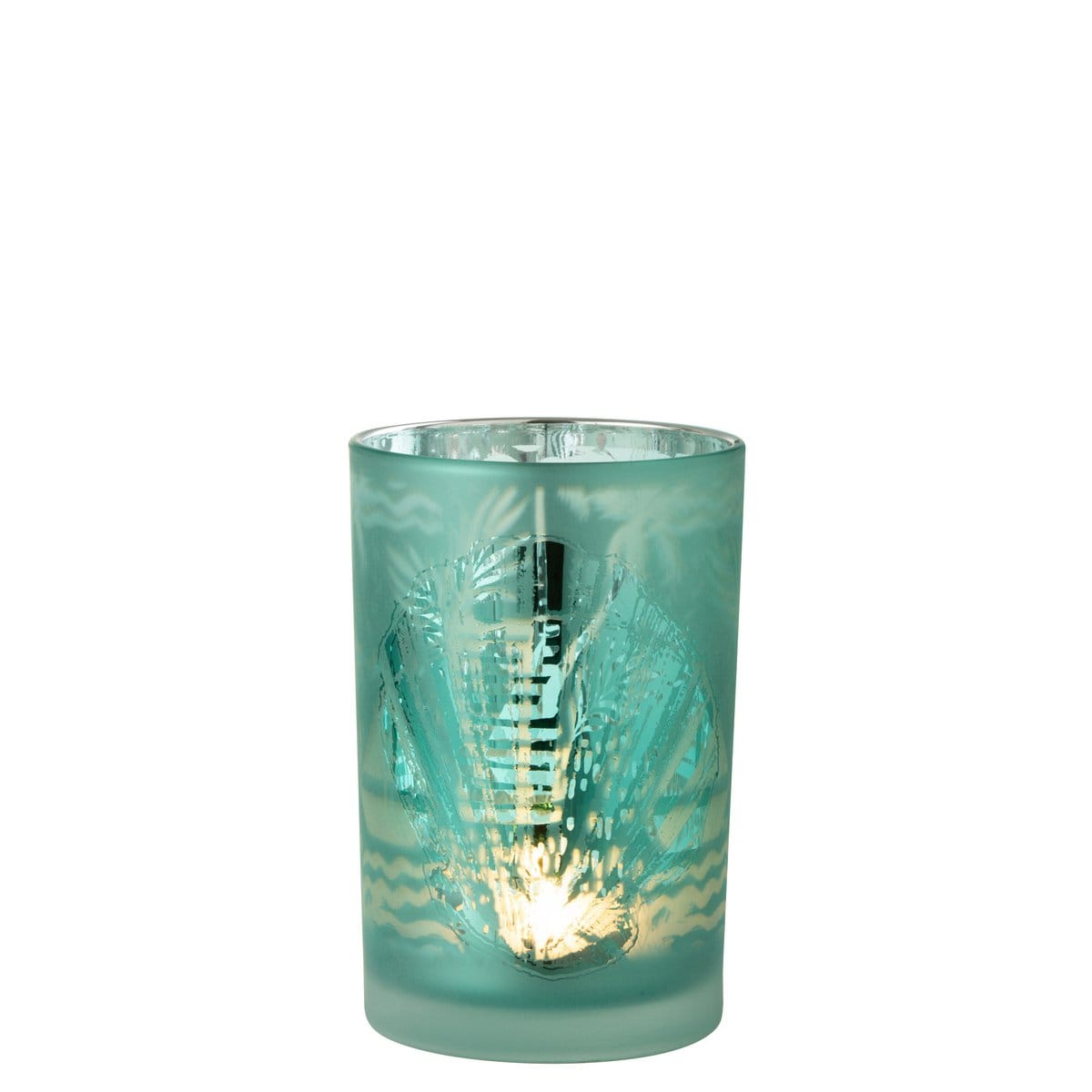 J-Line J-Line windlicht Schelpen - glas - blauw/zilver - large