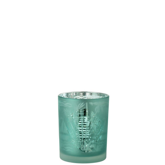 J-Line J-Line windlicht Schelpen - glas - blauw/zilver - small