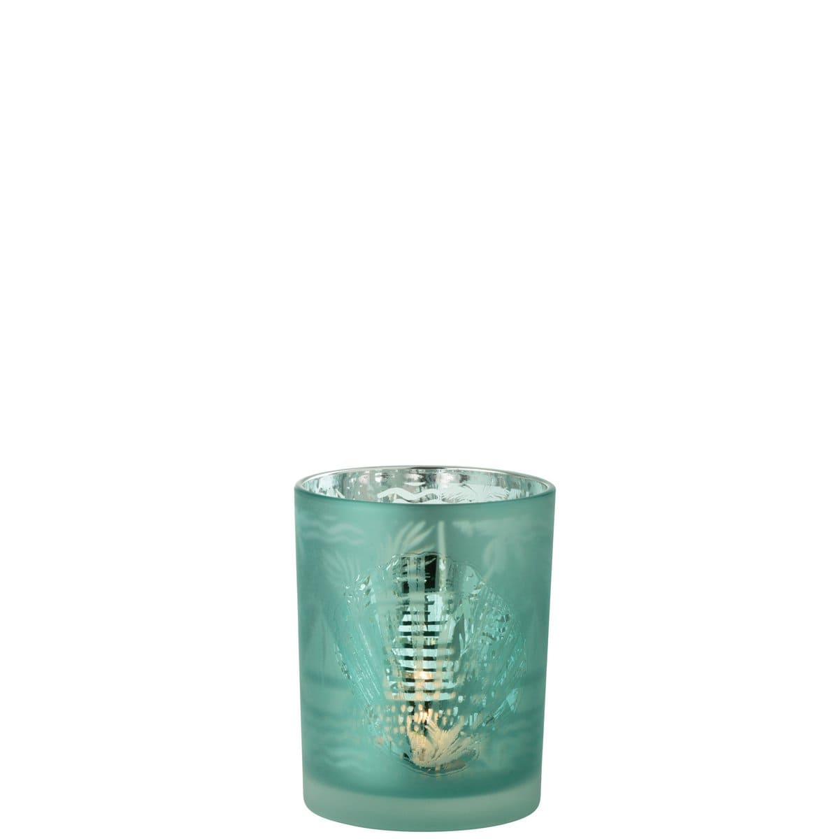 J-Line J-Line windlicht Schelpen - glas - blauw/zilver - small
