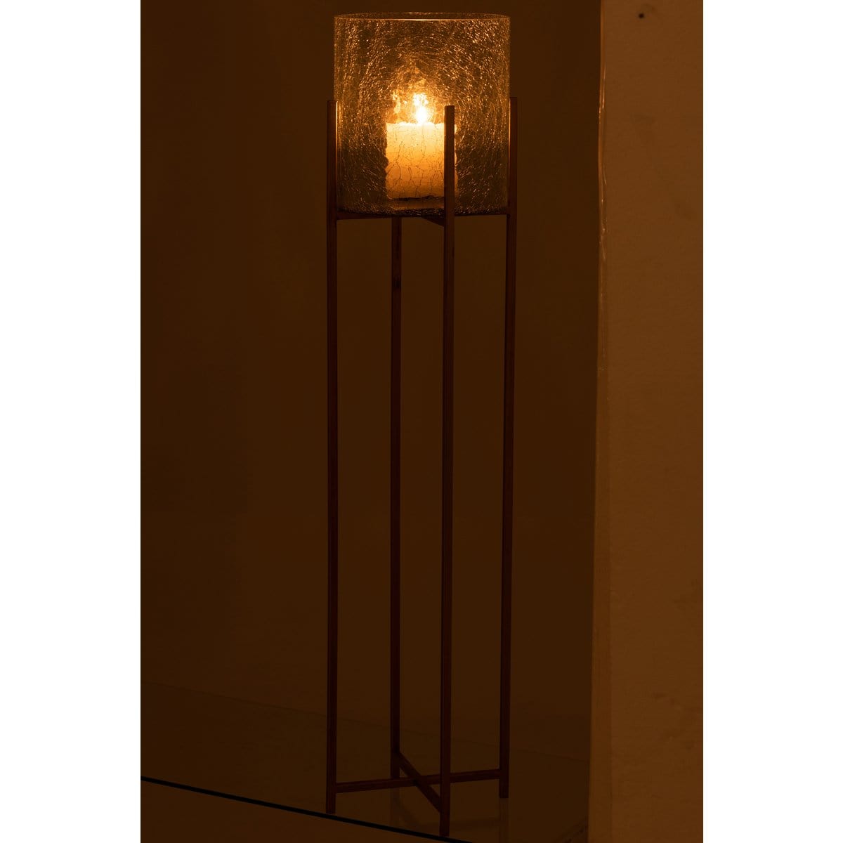 J-Line J-Line Windlicht Sofia Craquele Glas/RVS Goud Groot
