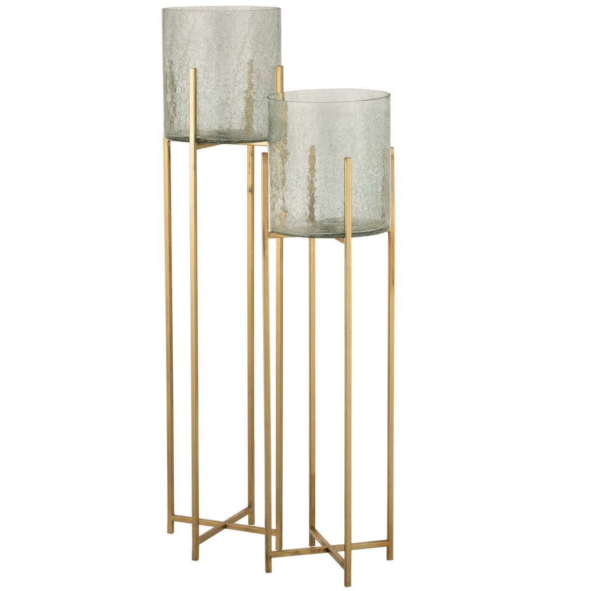 J-Line J-Line Windlicht Sofia Craquele Glas/RVS Goud Groot