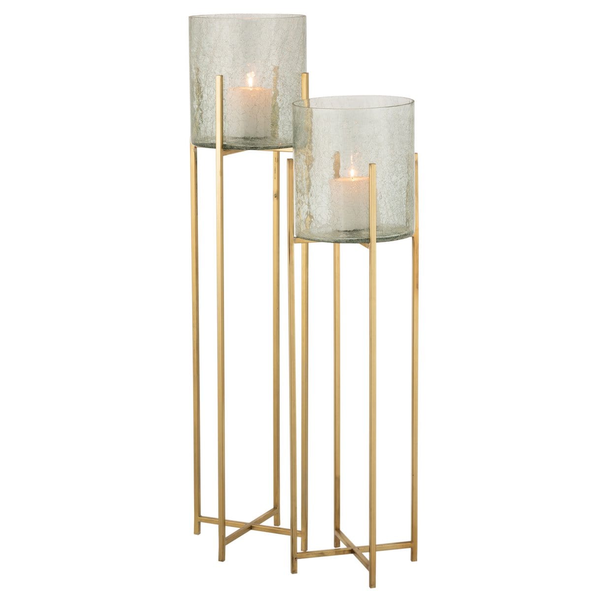 J-Line J-Line Windlicht Sofia Craquele Glas/RVS Goud Groot