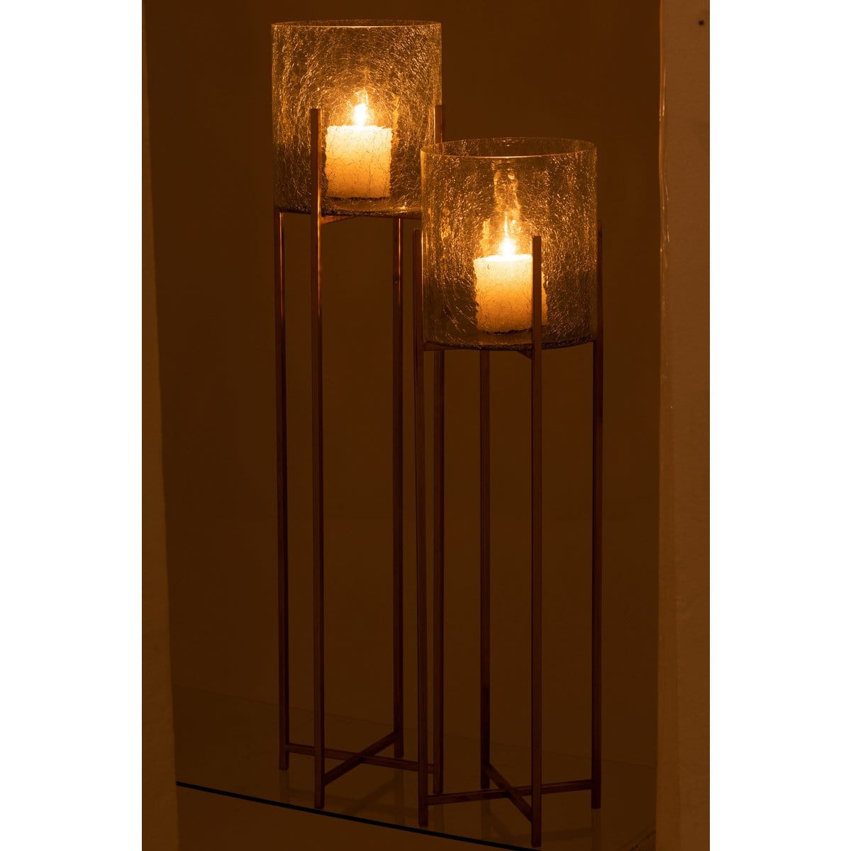 J-Line J-Line Windlicht Sofia Craquele Glas/RVS Goud Groot