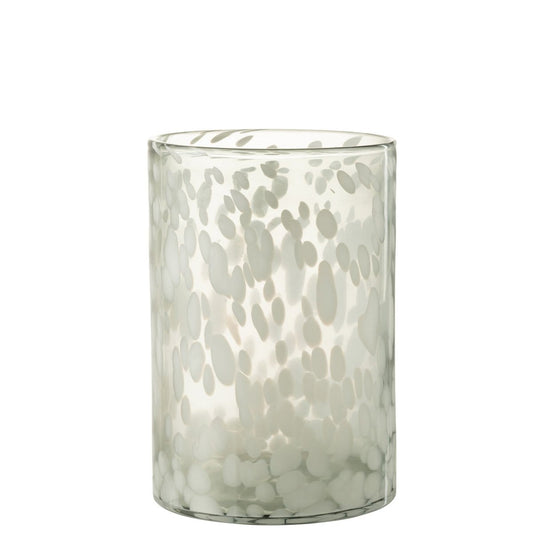 J-Line J-Line windlicht Spikkel - glas - grijs/wit - large