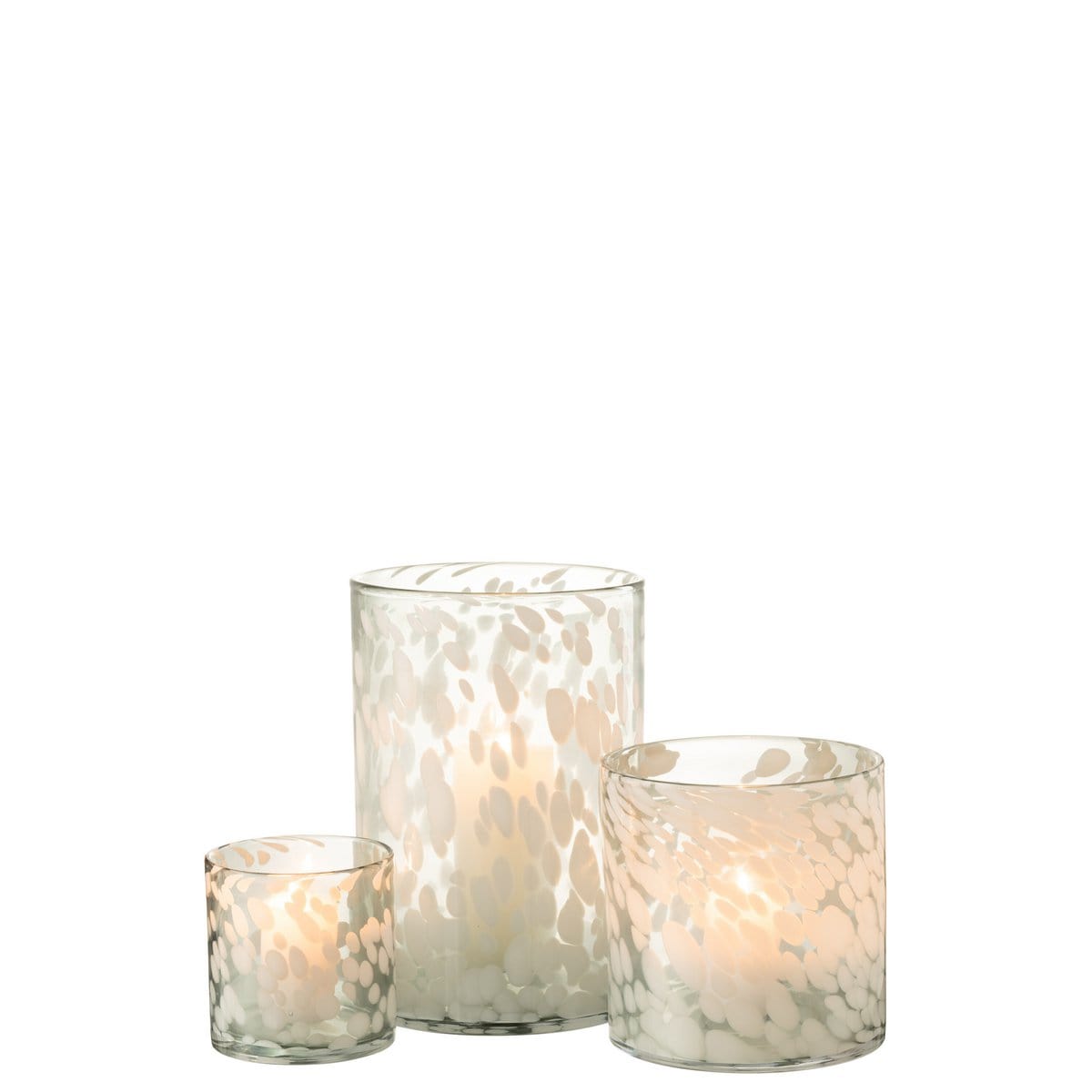 J-Line J-Line windlicht Spikkel - glas - grijs/wit - large
