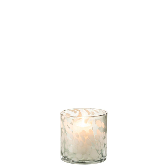 J-Line J-Line windlicht Spikkel - glas - grijs/wit - small