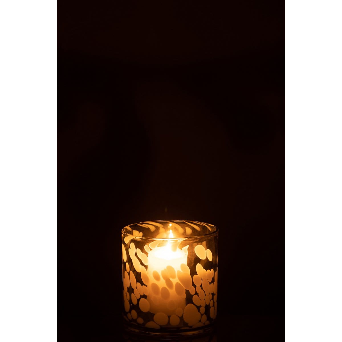 J-Line J-Line windlicht Spikkel - glas - grijs/wit - small