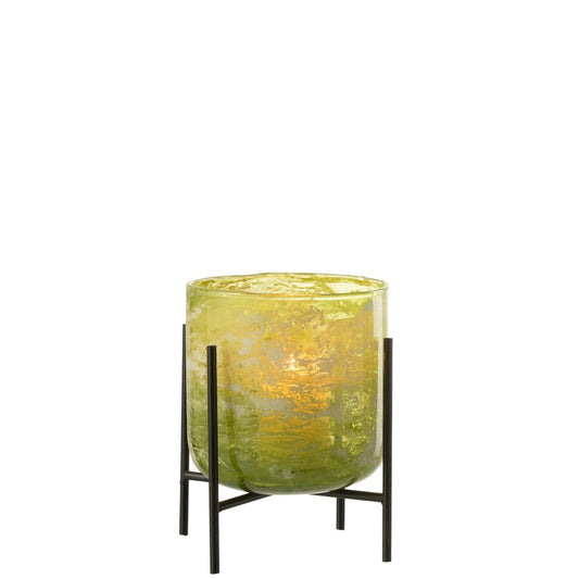 J-Line J-Line windlicht Staand Marmer - glas/ijzer - groen - medium