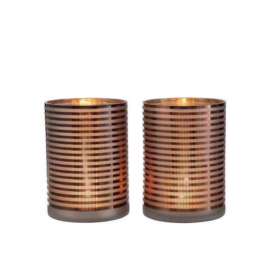 J-Line J-Line windlicht Strepen - glas - bruin - large