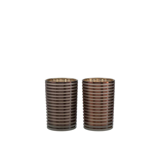 J-Line J-Line windlicht Strepen -  glas - bruin - medium