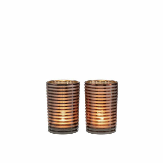 J-Line J-Line windlicht Strepen -  glas - bruin - medium