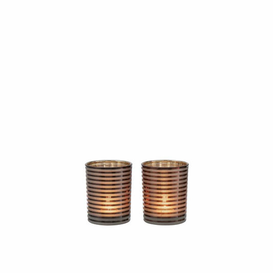 J-Line J-Line windlicht Strepen - glas - bruin - small