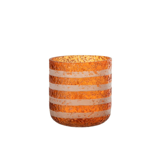 J-Line J-Line windlicht Strepen - glas - oranje/wit - large