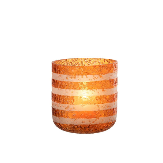 J-Line J-Line windlicht Strepen - glas - oranje/wit - large
