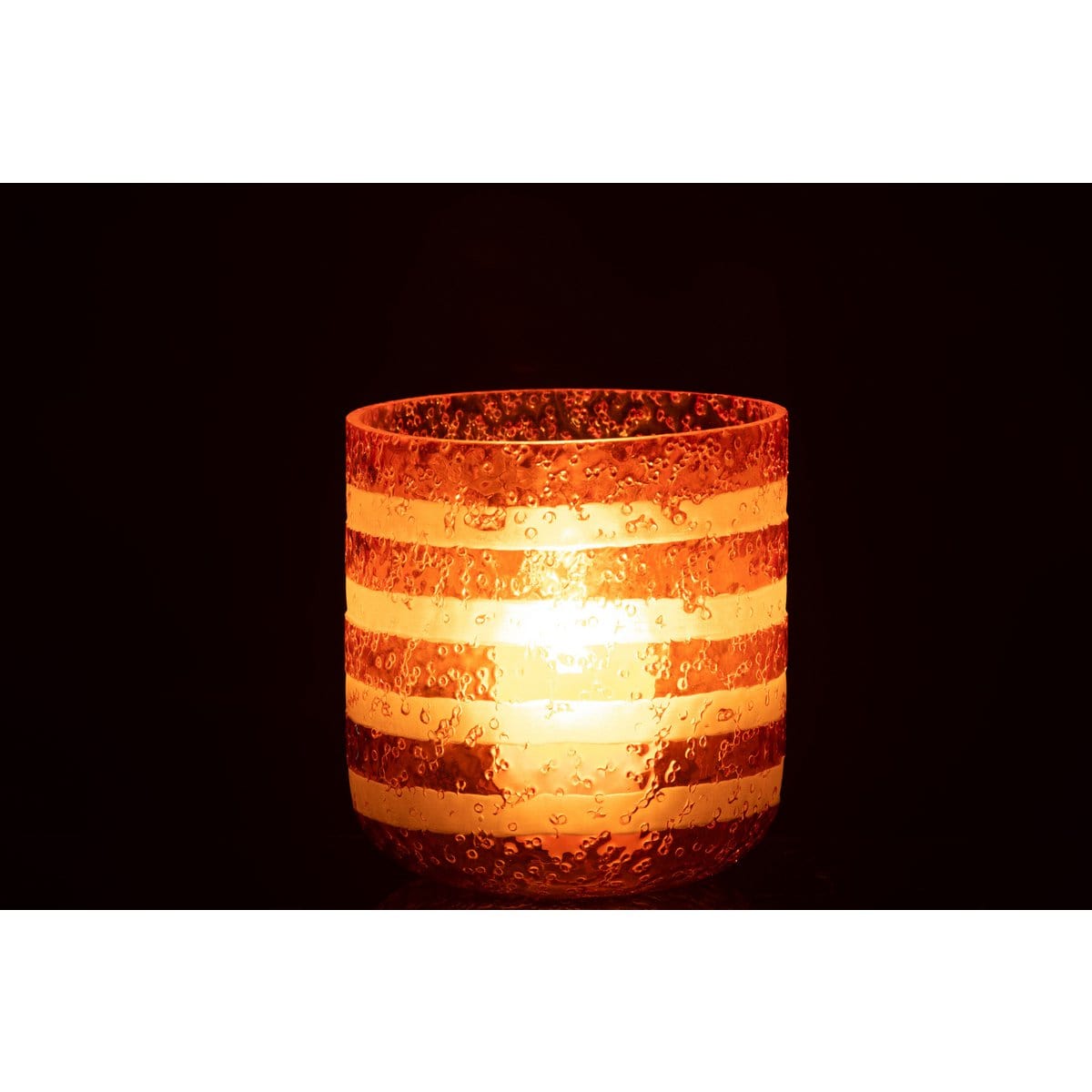 J-Line J-Line windlicht Strepen - glas - oranje/wit - large