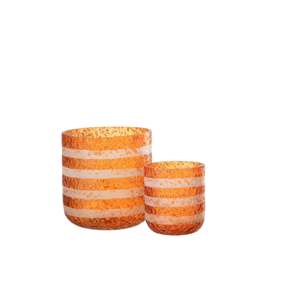 J-Line J-Line windlicht Strepen - glas - oranje/wit - large