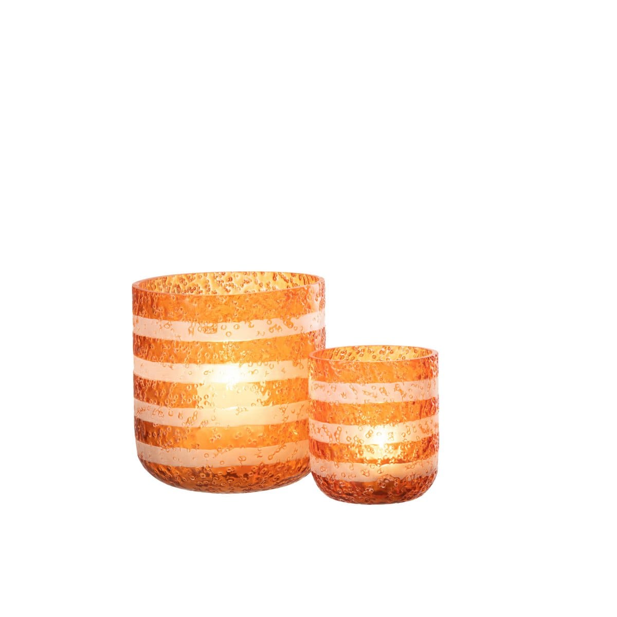 J-Line J-Line windlicht Strepen - glas - oranje/wit - large