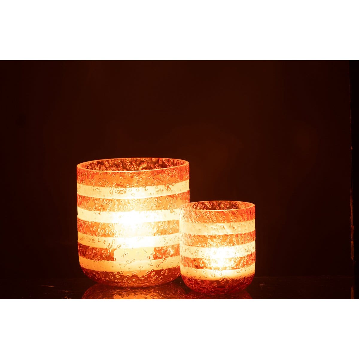 J-Line J-Line windlicht Strepen - glas - oranje/wit - large