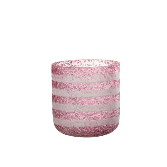 J-Line J-Line windlicht Strepen - glas - rood/wit - large
