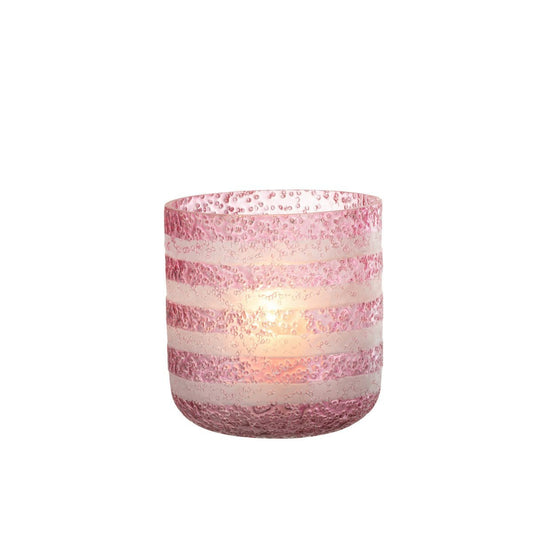 J-Line J-Line windlicht Strepen - glas - rood/wit - large