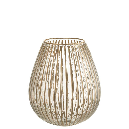 J-Line J-Line windlicht Strepen Rond - glas - goud/transparant - large
