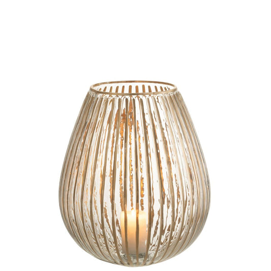 J-Line J-Line windlicht Strepen Rond - glas - goud/transparant - large