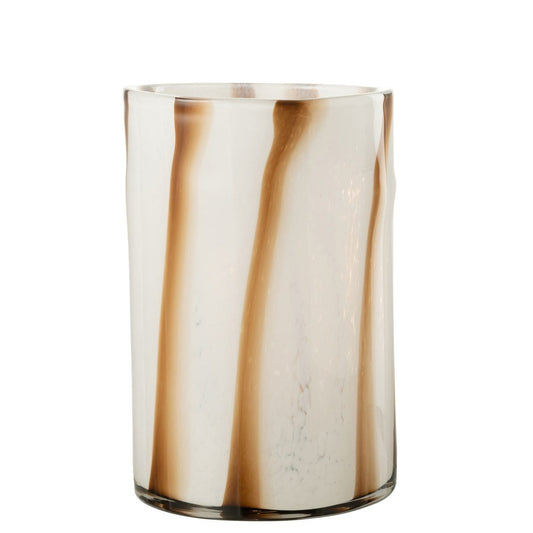 J-Line J-Line windlicht Strepen Safari - glas - wit/bruin - groot