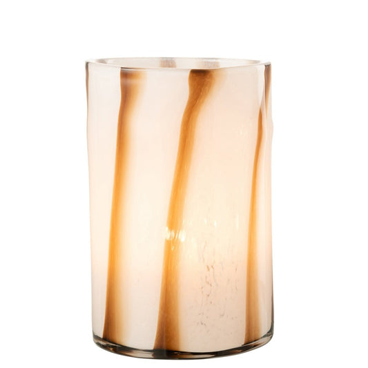 J-Line J-Line windlicht Strepen Safari - glas - wit/bruin - groot
