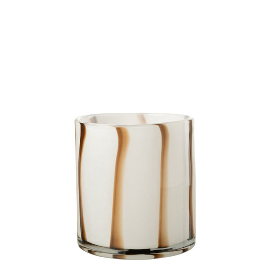 J-Line J-Line windlicht Strepen Safari - glas - wit/bruin - medium