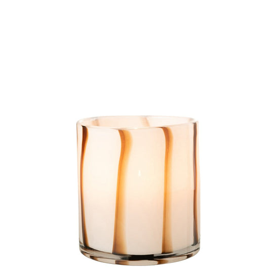J-Line J-Line windlicht Strepen Safari - glas - wit/bruin - medium