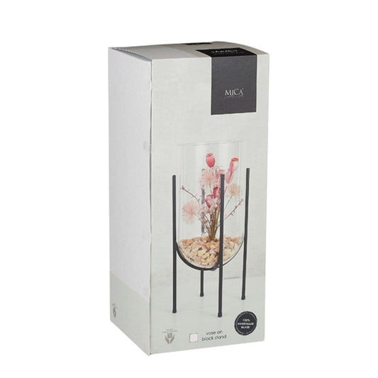 Mica Decorations Jamey Vaas op Standaard - H49,5 x Ø23,5 cm - Transparant, Zwart