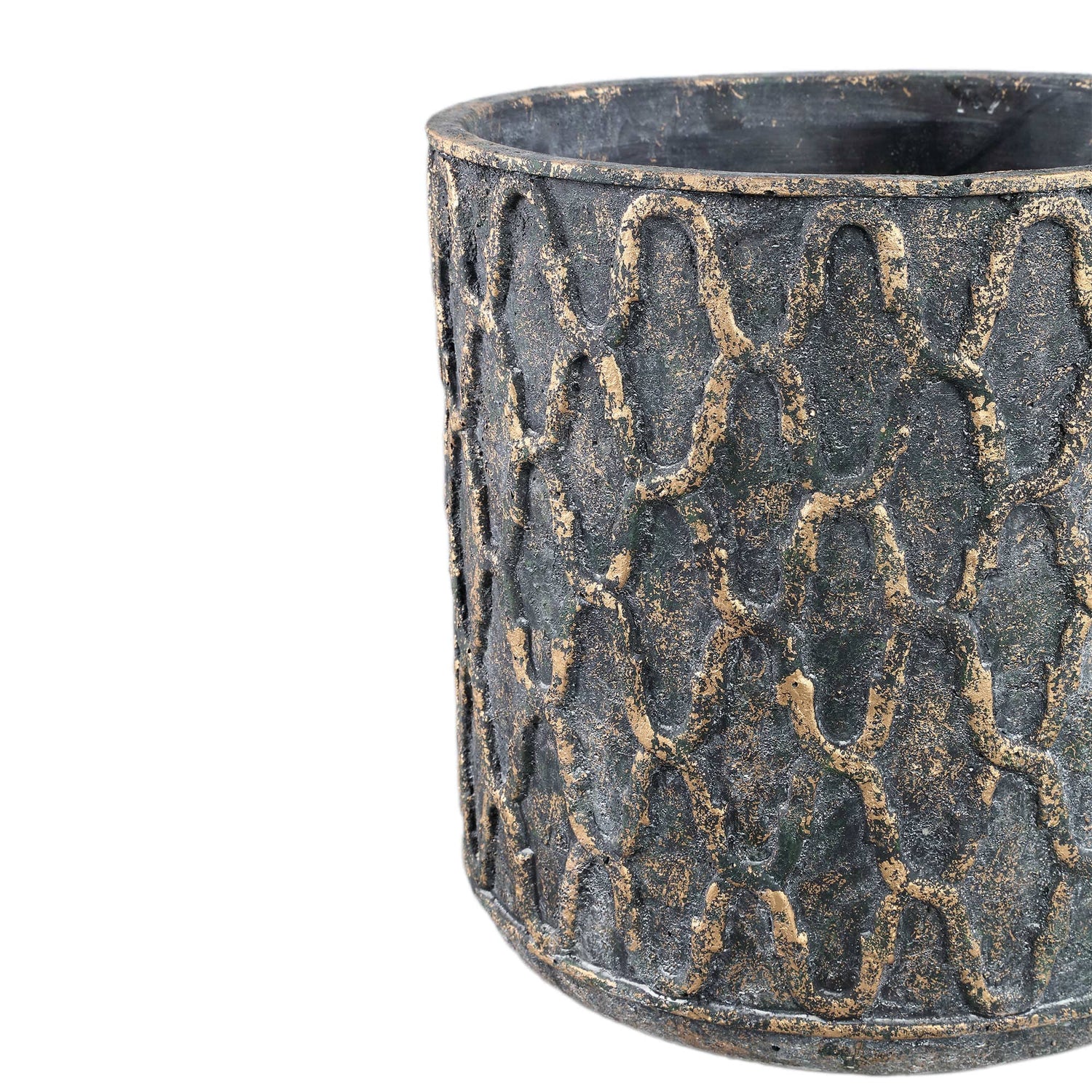 PTMD Jarra Gold cement pot with antique pattern XXL