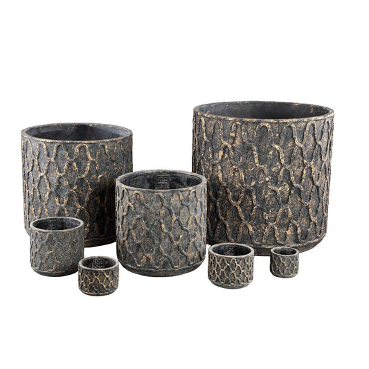 PTMD Jarra Gold cement pot with antique pattern XXL