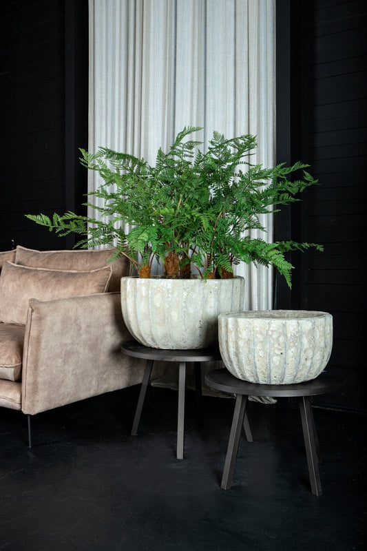 PTMD Javier Grijze keramische pot geribbeld rond set van 2