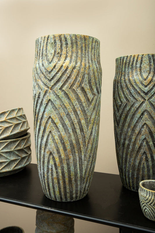 PTMD Jevan Lichtgroene cementpot print rond hoog M