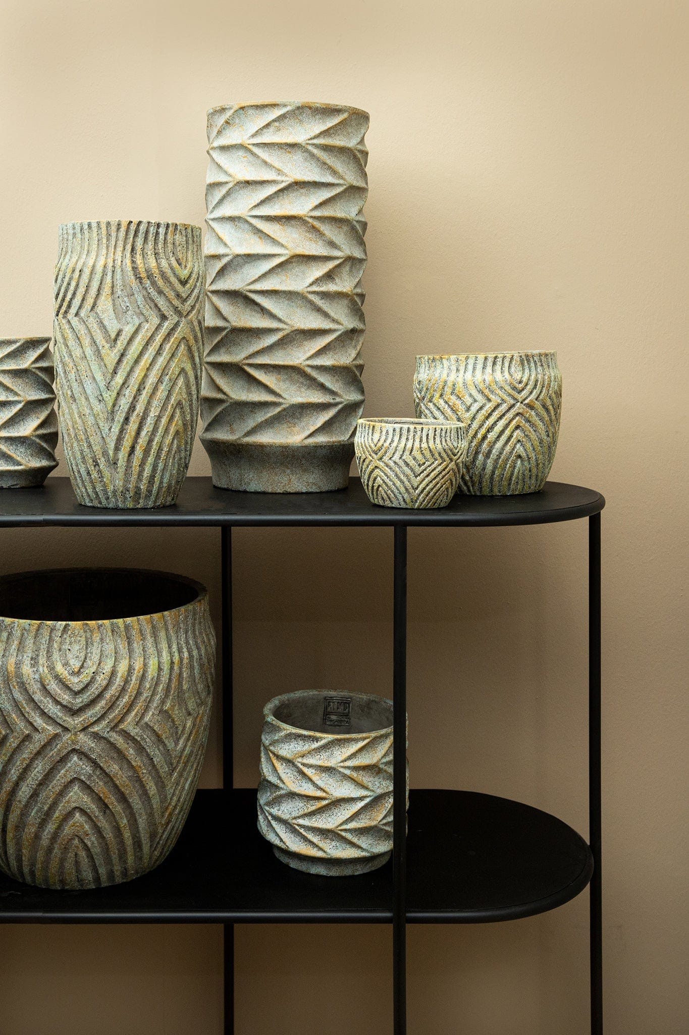 PTMD Jevan Lichtgroene cementpot print rond hoog M